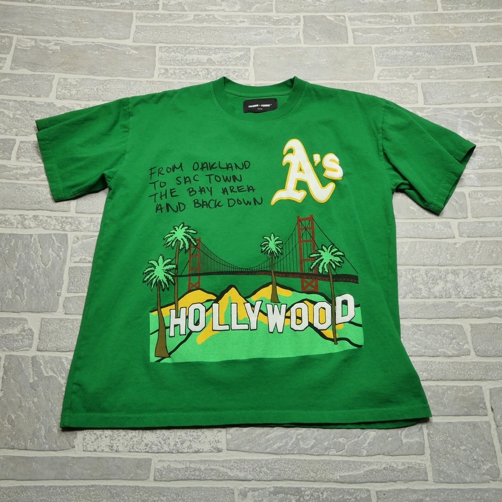 Homme Femme Shirt One Size Hollywood California Golden Gate Bridge Puff Print